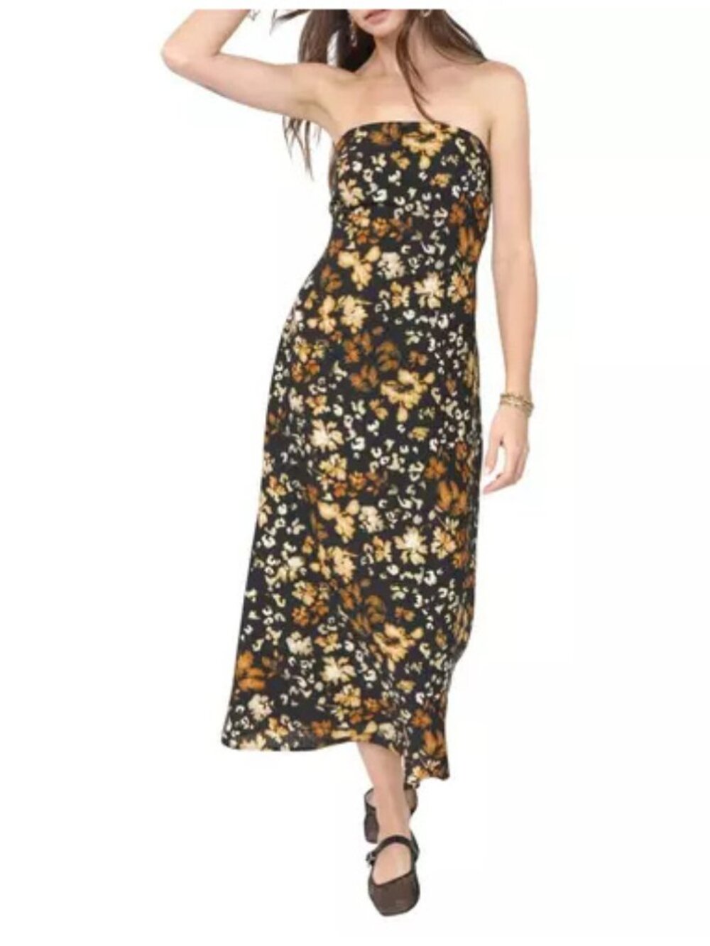 Sadie & Sage With Ease Strapless Tube Midi Dress Black Multi Size  M NWT